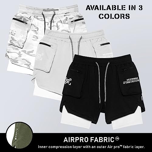 2-in-1 Gym Workout Shorts for Men - Black