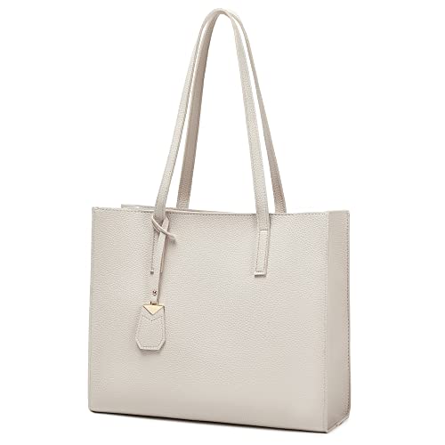 MORGLOVE Large Soft Leather Tote Bag in A-Beige