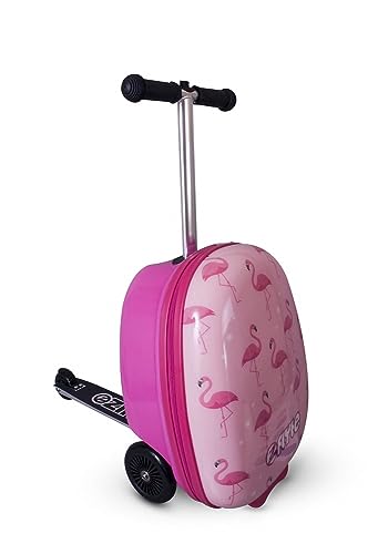 Flyte Scooter Suitcase Folding Kids Luggage - Fifi The Flamingo, Hardshell, Ride On with Wheels, 2-in-1, 18 Inch, 25 Litre Capacity