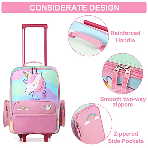 VASCHY Children's Luggage, Cute Kids Suitcases Girls Suitcase on Wheels Trolley Hand Luggage for School Trips, Travel, Weekend, 18 Inch, Rainbow Unicorn