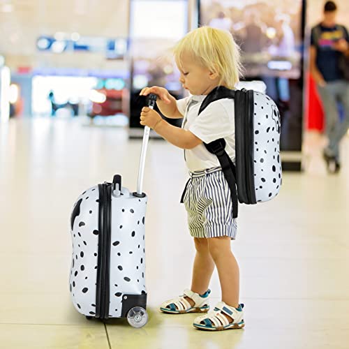 GYMAX 2Pc Kids Luggage Set, 12" & 16" Children Hand Trolley Case with 4 Spinner Wheels, Carry On Suitcase for Boys Girls Travel School (White)