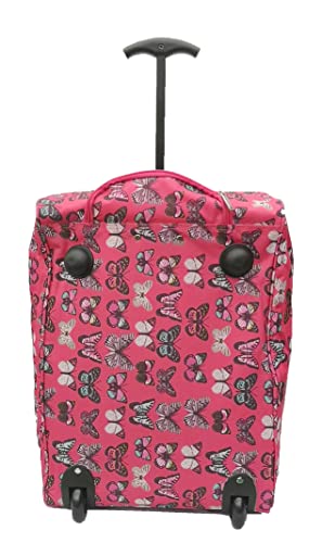 Hand Luggage Cabin Bag Trolley with Wheels Flight Bags Suit Case for Easyjet, Ryanair, British Airways, Virgin, FlyBe, Jet 2 and Many Others Airlines or Travel (Butterfly Pink)