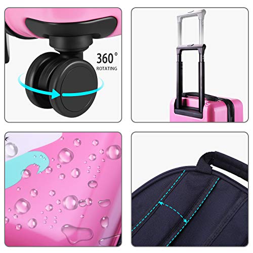 iPlay, iLearn Unicorn Kids Luggage, Girls Carry on Suitcase W/ 4 Spinner Wheels, Pink Travel Luggage Set W/Backpack, Trolley Luggage for Children Toddlers