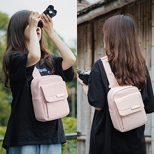 TULLIO Camera Bag Small for Photographer Canvas Camera Sling Bag Waterproof Dslr Camera Case Pink for Women Lightweight Compatible with Nikon Sony