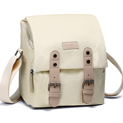Canvas Leather Trim Compact Camera Bag for Mirrorless Cameras