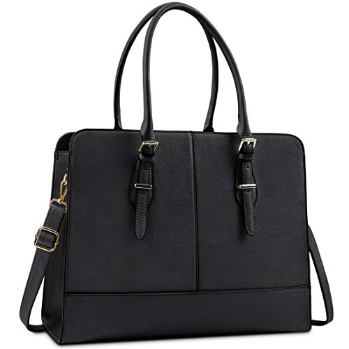 Lubardy Laptop Bags for Women 15.6 inch Ladies Leather Laptop Handbag Work Handbags Womens Tote Bag Office Black