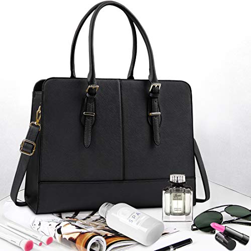 Lubardy Laptop Bags for Women 15.6 inch Ladies Leather Laptop Handbag Work Handbags Womens Tote Bag Office Black