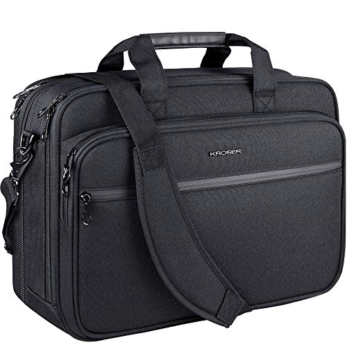 KROSER Laptop Bag Premium Laptop Briefcase Fits Up to 17.3 Inch Laptop Expandable Water-Repellent Shoulder Messenger Bag Computer Bag for Travel/Business/School/Men/Women-Black