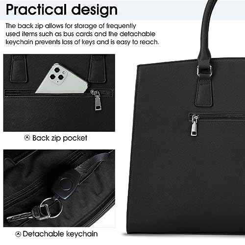 KTMOUW Laptop Bags for Women Tote Bag 15.6 Inch Ladies Leather Large Laptop Work Handbag Designer Business Office Computer School Shoulder Bag Black