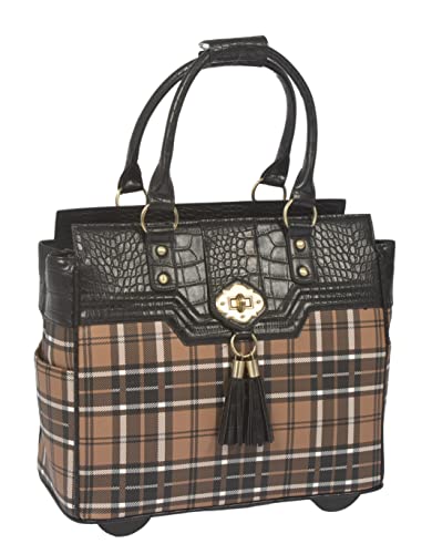 JKM & Company Rolling Computer iPad Tablet or Laptop Tote Briefcase Carryall Bag, A Mad Plaid, Fits up to a 17" inch laptop, Plaid, Tartan