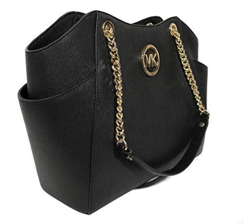 Michael Kors Jet Set Travel Saffiano Leather Shoulder Bag Medium Handbag (Black) One size