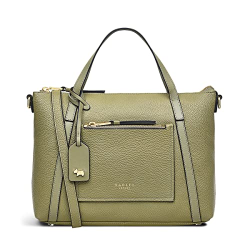 Radley London Portman Small Ziptop Grab Handbag for Women, Made from Moss Green Soft Grained & Smooth Leather, Ziptop Grab Bag with Twin Handles & Zipped Closure, Handbag with Interior & Front Pockets