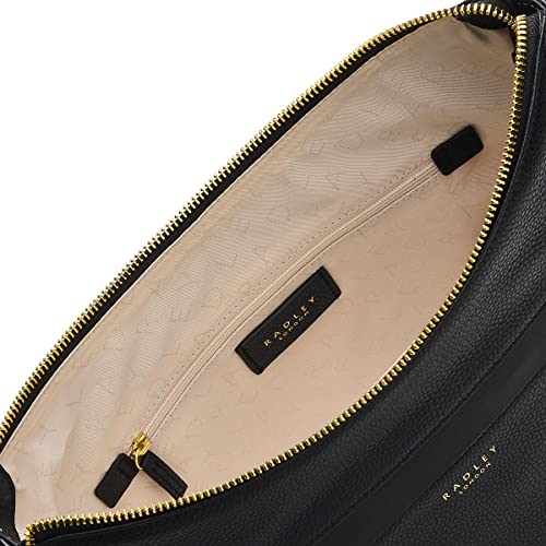 RADLEY London Postman Mews Small Ziptop Shoulder Handbag for Women, Made from Black Grained Leather, Shoulder Bag with Padded Shoulder Strap, Handbag with Ziptop Closure & Front Zipped Pocket