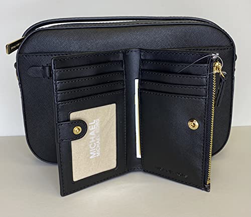 MICHAEL Michael Kors Jet Set Large Crossbody Bag bundled with Jet Set Travel SM Zip Card Case Wallet, Black/Python Embossed,