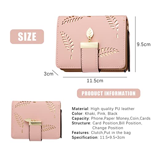 Aoliandatong Pink Vegan Leaf Wallet, Small Bifold Designer Handbag