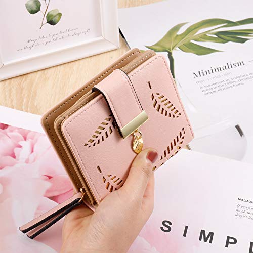 Aoliandatong Pink Vegan Leaf Wallet, Small Bifold Designer Handbag