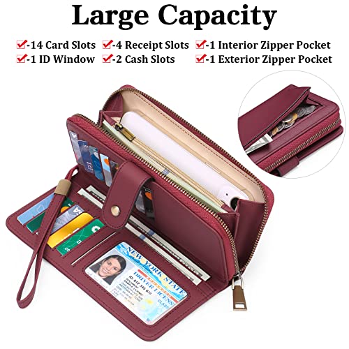 GAEKEAO Ladies Purse RFID Blocking Leather Large Capacit Women's Wallet with Multiple Card Slots and Zipper Pocket