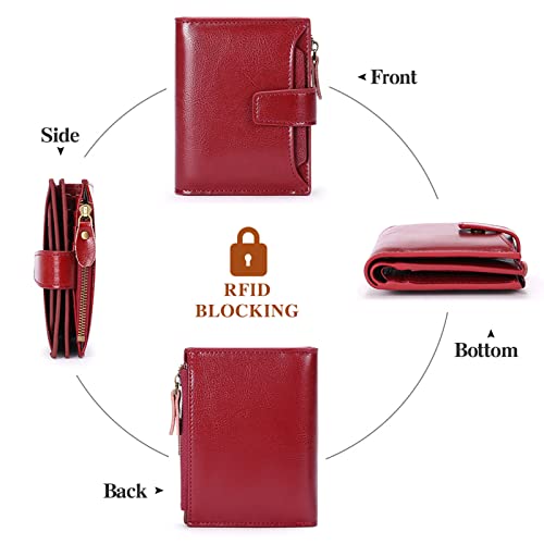 SENDEFN Women's Small Purse Women's Genuine Leather with 14 Card Slots RFID Blocking with Coin Pocket Small Purse, wine red, standard size, RFID Blocking Wallet