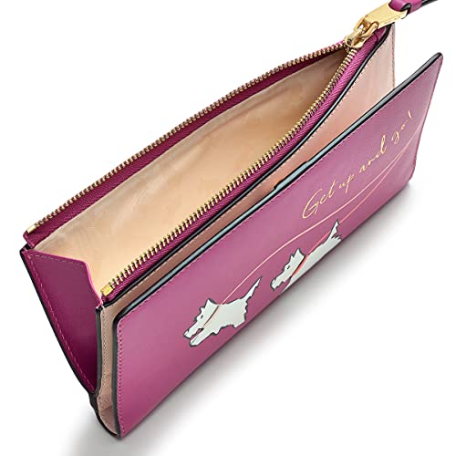 Radley London Get Up and Go Large Bifold Matinee Purse for Women, Made from Ink Pink Smooth Leather with Scottie Dog Print & Gold Foil Slogan, Purse with Press Stud Fastening, Card Slots & Zip Pocket