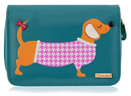 kukubird (RFID Blocker Sausage Dog Ladies Medium Dachshund Cartoon Designs Purse Wallet Christmas Stocking Filler-Blue