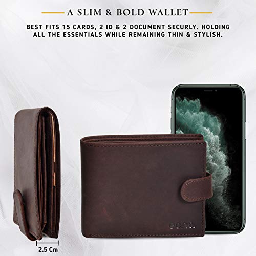 Eono Genuine Leather RFID Wallet - Brown Hunter