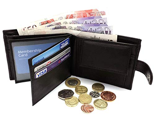 ODS:UK Mens RFID Blocking Safe Soft Leather Tri Fold Wallet Card Slots Id Window and Coin Pocket (Carbon Black)