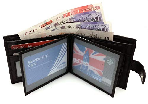 ODS:UK Mens RFID Blocking Safe Soft Leather Tri Fold Wallet Card Slots Id Window and Coin Pocket (Carbon Black)