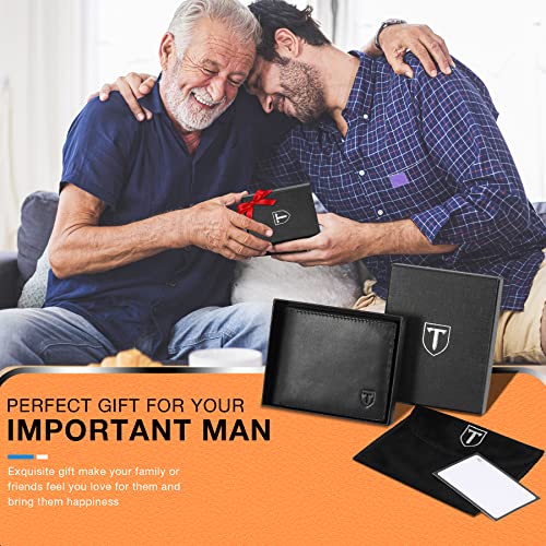 TEEHON® Wallets Mens RFID Blocking Genuine Leather Mens Wallets with 11 Card Holder, 2 Banknote Compartments, Coin Pocket, ID Window, Minimalist Wallets for Men UK with Gift Box - Black & Orange