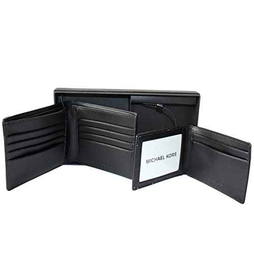 Michael Kors Men 3 in 1 Billfold 8 Card Leather Wallet & Small Card Wallet Black & Red - Gift Box Set