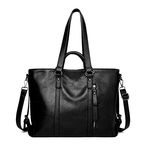Aileese Retro Leather Tote - Large Black Hobo