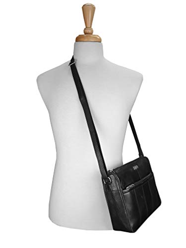 Quenchy London Ladies Leather Handbag, Shoulderbag can be Worn Cross Body, 4 Zipped Compartments, Single Shoulder Strap, Small to Medium Size Hand Bag QL171