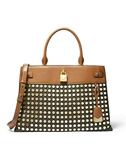 MICHAEL Michael Kors Gramercy Large Studded Logo and Leather Satchel in Brown/Acorn