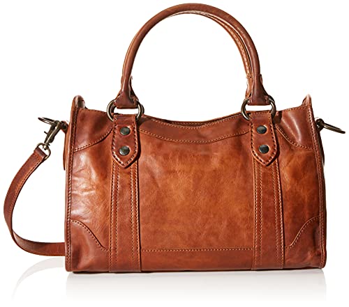 FRYE Melissa Zip Satchel Leather Handbag, Cognac, One size
