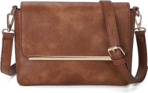 Lightweight Flap Crossbody Bag - Vegan Leather, Brown