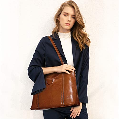 S-Zone Women's Vintage 3-Way Genuine Leather Tote Shoulder Bag Handbag Fashion Handbag Messenger Bag (Dark Brown)(Size: L)