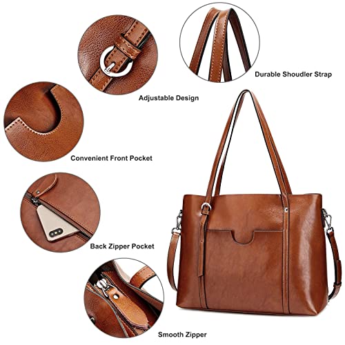 S-Zone Women's Vintage 3-Way Genuine Leather Tote Shoulder Bag Handbag Fashion Handbag Messenger Bag (Dark Brown)(Size: L)