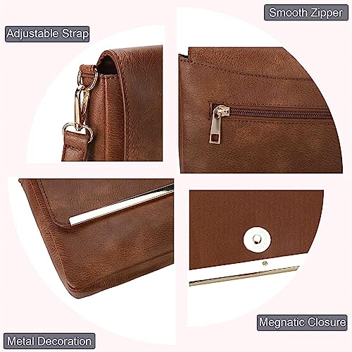 Lightweight Flap Crossbody Bag - Vegan Leather, Brown