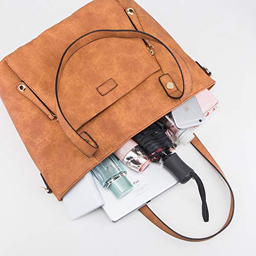 MORGLOVE Soft PU Leather Top Handle Bag Elegant Handbag Large Shoulder Bag Hobo Tote Handbags with Long Strap for Women Ladies (Brown)