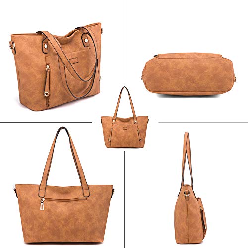 MORGLOVE Soft PU Leather Top Handle Bag Elegant Handbag Large Shoulder Bag Hobo Tote Handbags with Long Strap for Women Ladies (Brown)