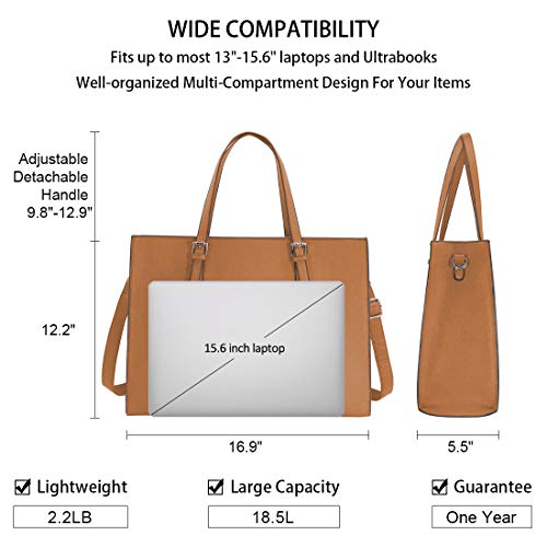 NUBILY Laptop Bags for Women 15.6 inch Large Leather Tote Bag Ladies Laptop Handbag Computer School Shoulder Bag Business Work Bag Brown
