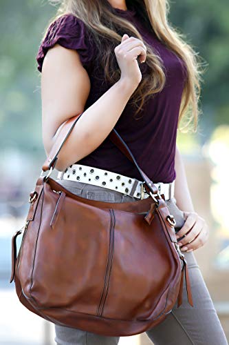 Superior Leather - Genuine Leather Hobo bags for women - Fashionable leather handbags for Work Business School College Travel (Brown)