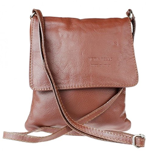 Genuine Italian Leather Vera Pelle Small Cross body Messenger bag Shoulder bag (Brown)