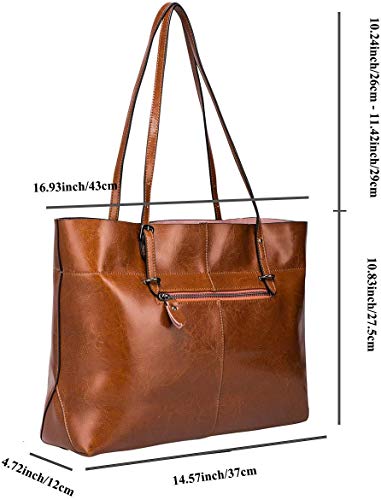 S-ZONE Women's Vintage Genuine Leather Tote Shoulder Bag Handbag (Dark Brown)