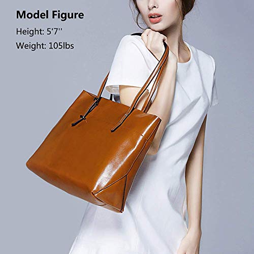 S-ZONE Women's Vintage Genuine Leather Tote Shoulder Bag Handbag (Dark Brown)
