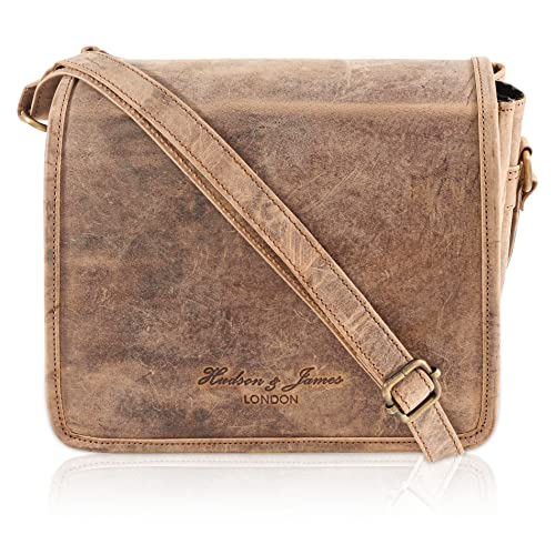 Genuine Leather Designer Flapover Crossbody Shoulder Bag (Distressed Brown)