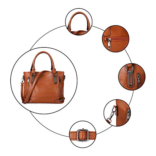 VINBAGGE Ladies Leather Handbag Designer Top-Handle Bag Vintage Tote Crossbody Shoulder Bag Fashion Clutch for Women (Brown1)
