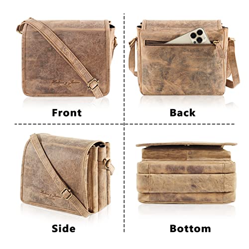 Genuine Leather Designer Flapover Crossbody Shoulder Bag (Distressed Brown)