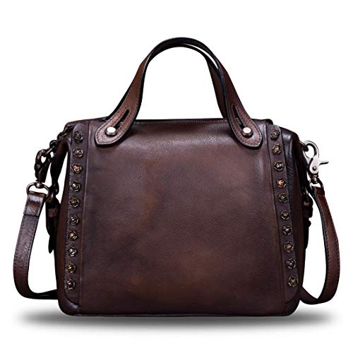 Genuine Leather Handbags for Ladies Handmade Top Handle Handbag Vintage Style Crossbody Bags Purses Hobo Satchel Bag (Coffee)
