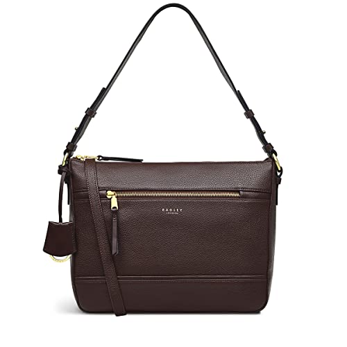 RADLEY London Maddox Road Ziptop Shoulder Handbag for Women, Made from Caramel Brown Grained Leather, Zip-top Shoulder Bag with a Shoulder Strap, Detachable Cross Body Strap & Zipped Front Pocket
