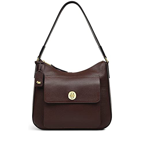 RADLEY London Colebrook Medium Ziptop Shoulder Handbag for Women, Made from Mahogany Soft Grained Leather with Painted Edges, Zip-top Shoulder Bag with Front Pocket & Twist Lock Fastening